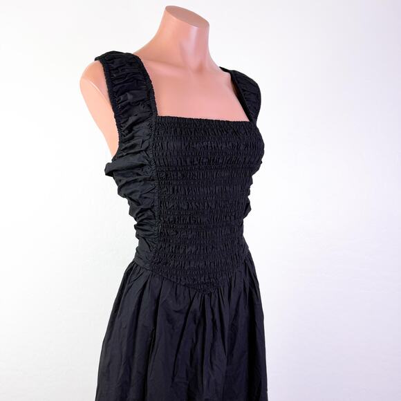 Ganni Back Cutout Cotton Poplin Basque Whimsigoth Grunge Midi Dress Black sz 14 - Picture 3 of 13